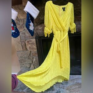 DKNY Yellow High Low Wrap Dress